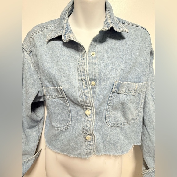 Bershka Light Blue Cropped Denim Jacket - Picture 2 of 7